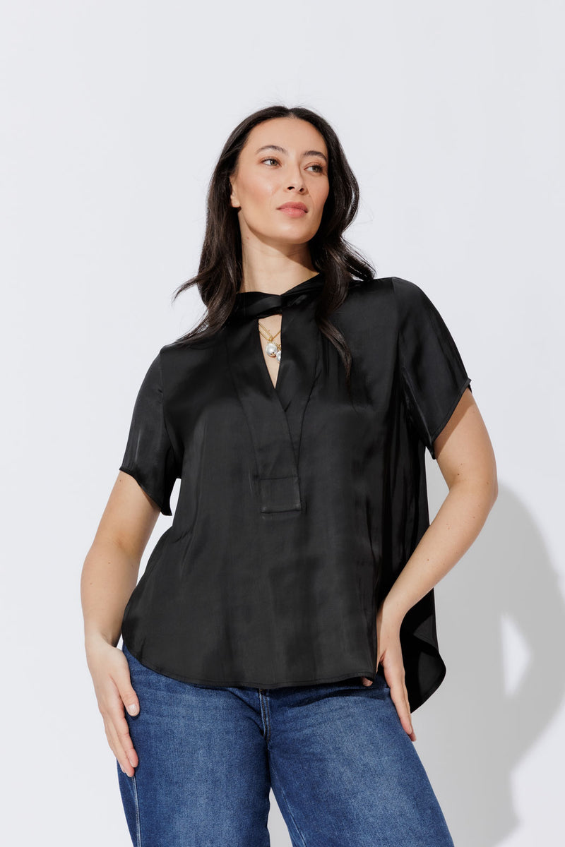 Black Silky Tie Blogger Shirt