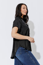 Black Silky Tie Collar Blogger Shirt