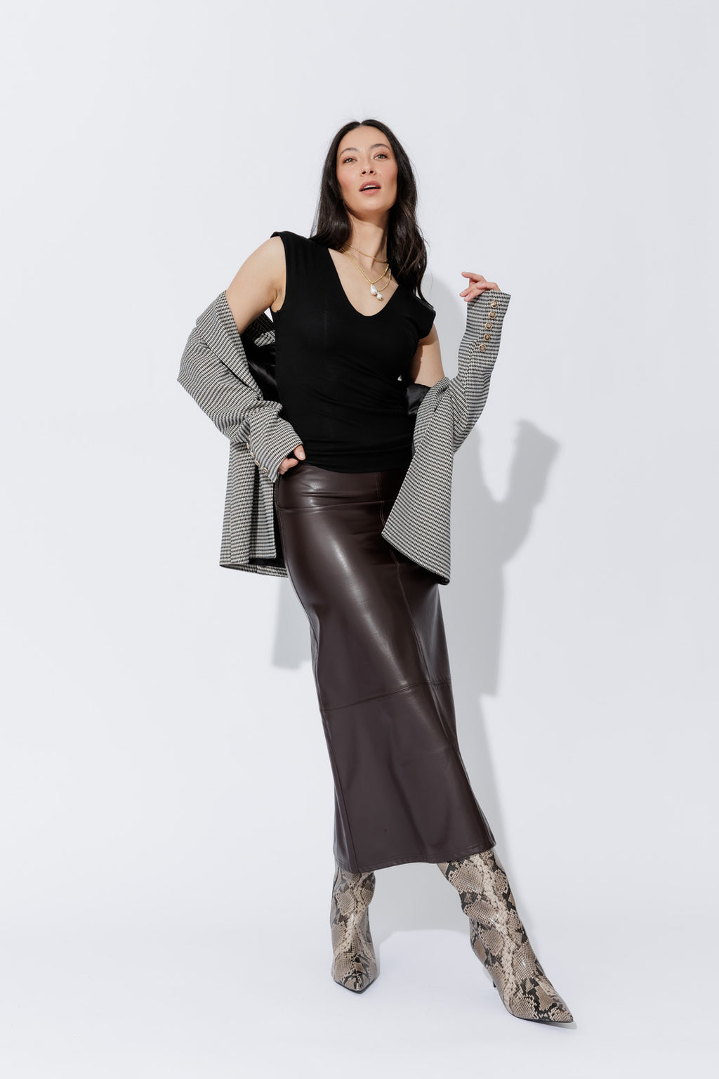Coffee Croc Faux Leather Skirt
