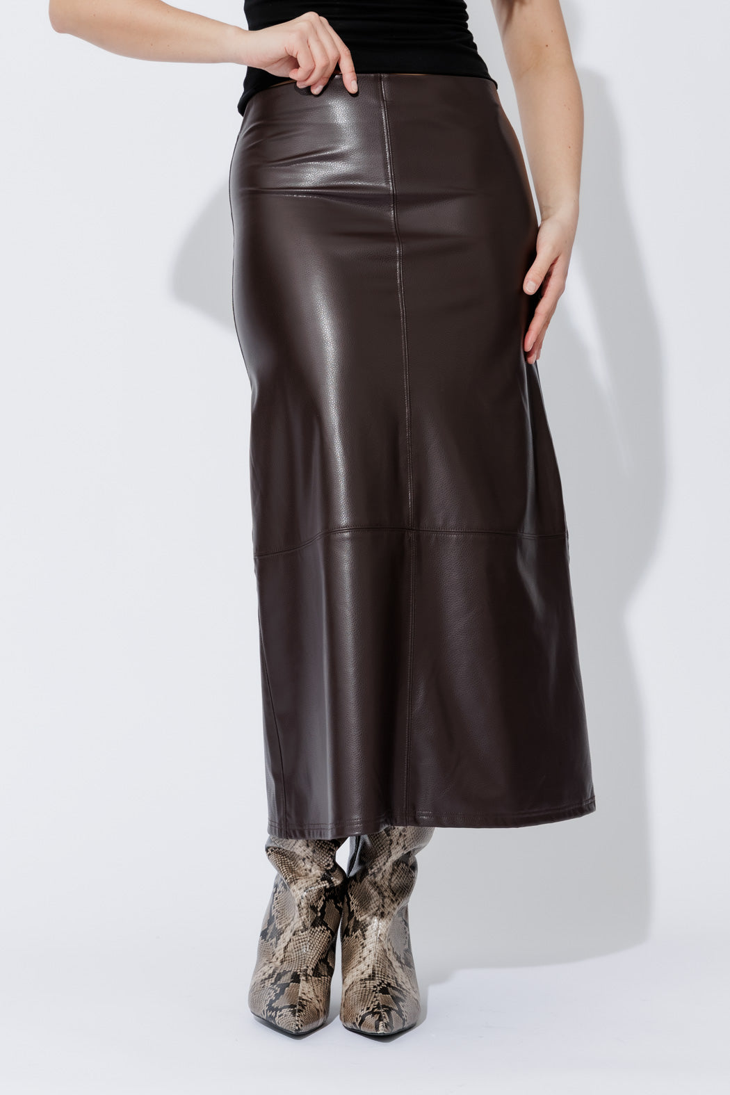 Coffee Croc Faux Leather Skirt
