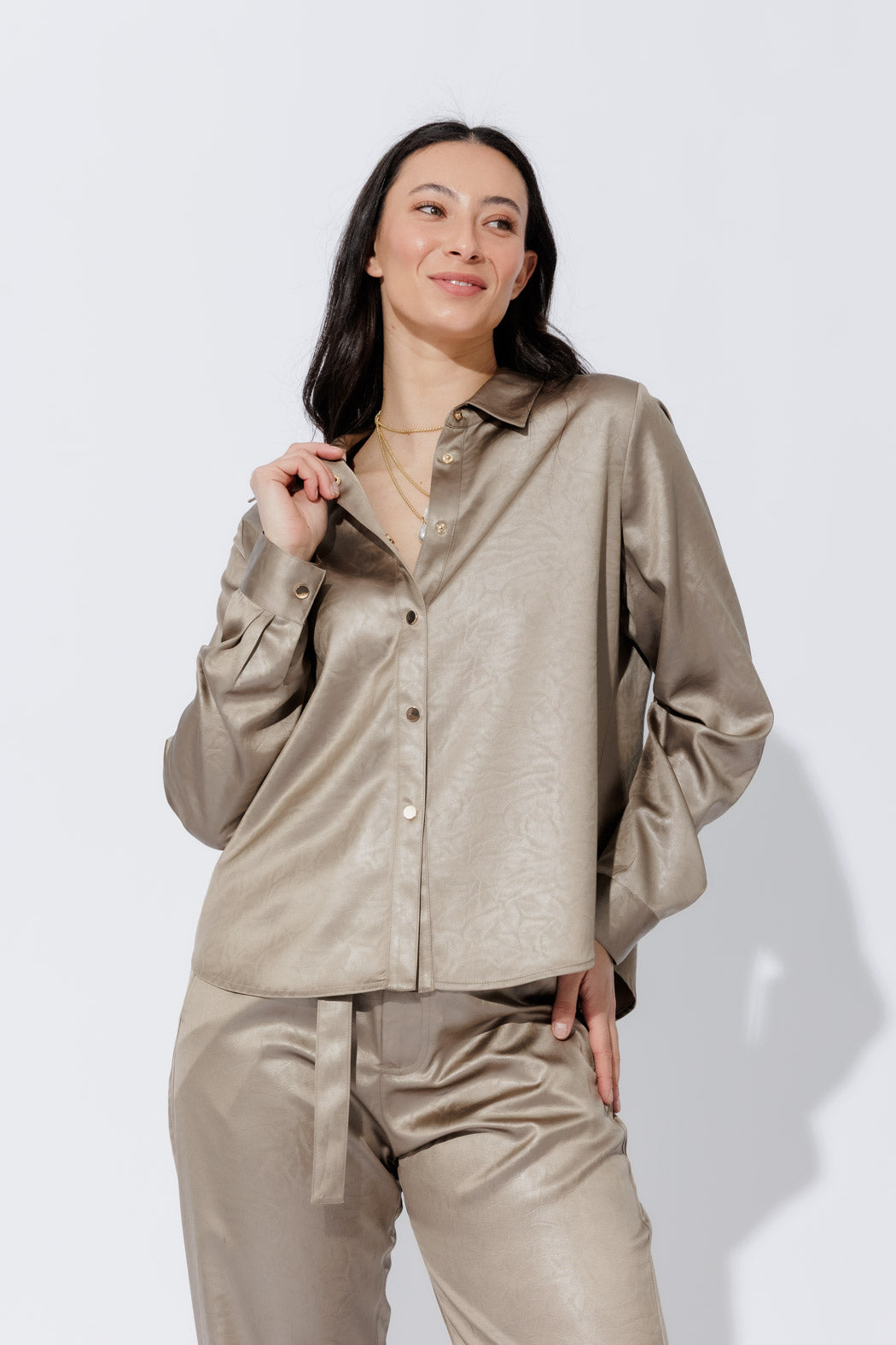 Pewter Tuck Sleeve Shirt