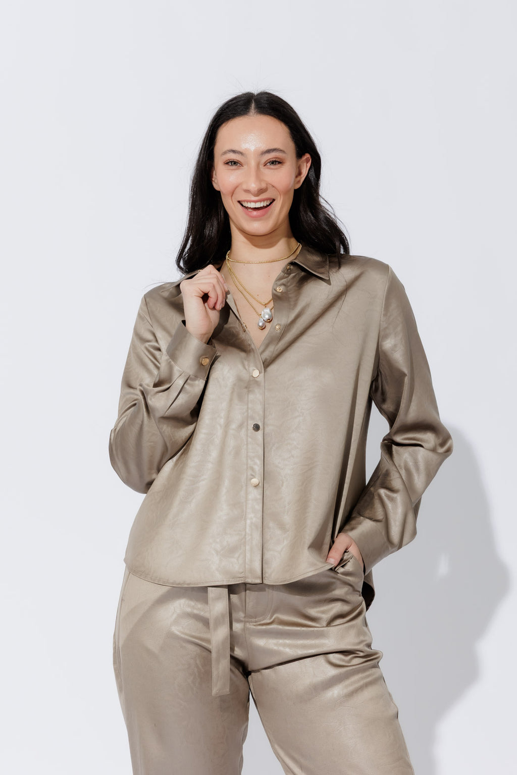 Pewter Tuck Sleeve Shirt