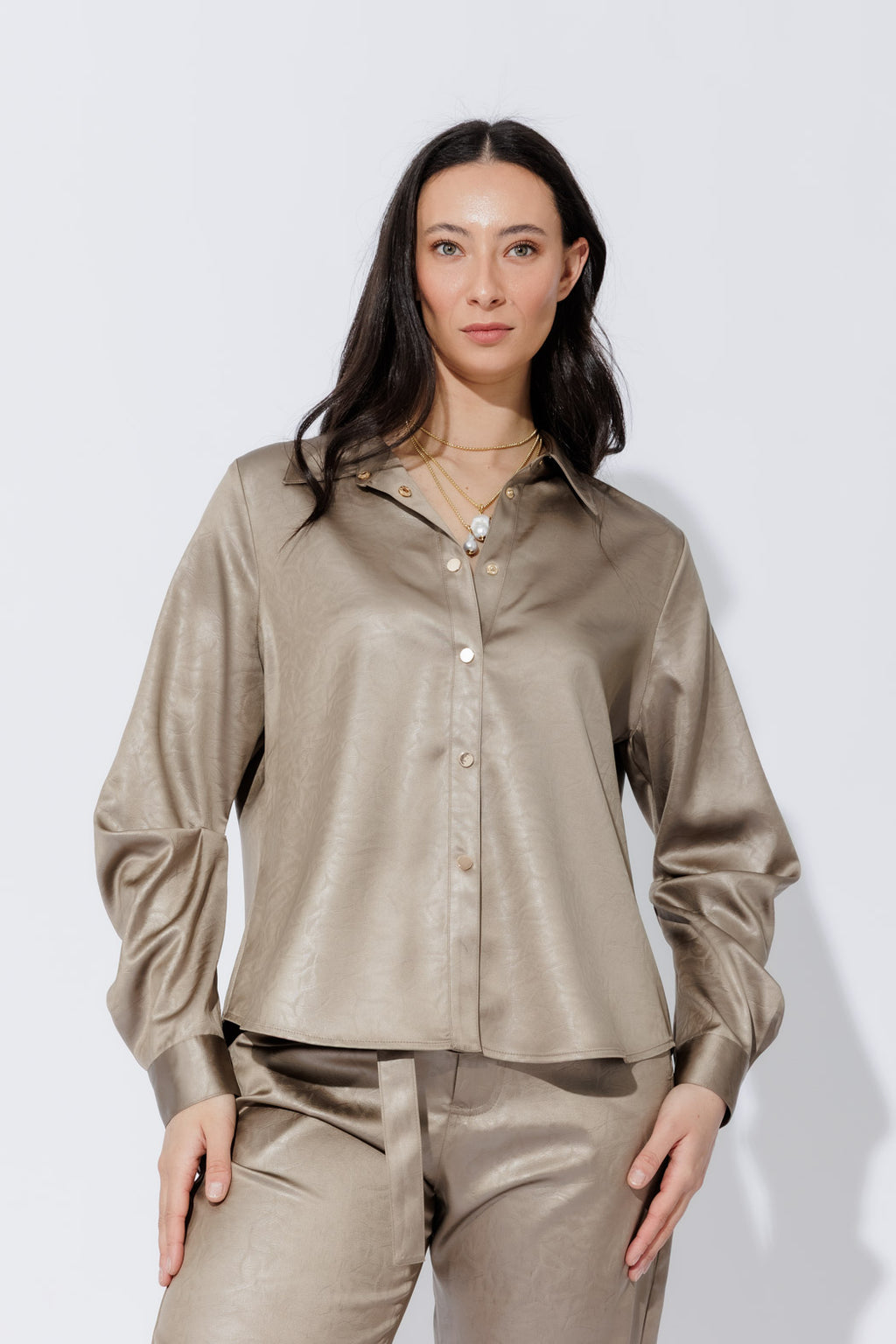 Pewter Tuck Sleeve Shirt
