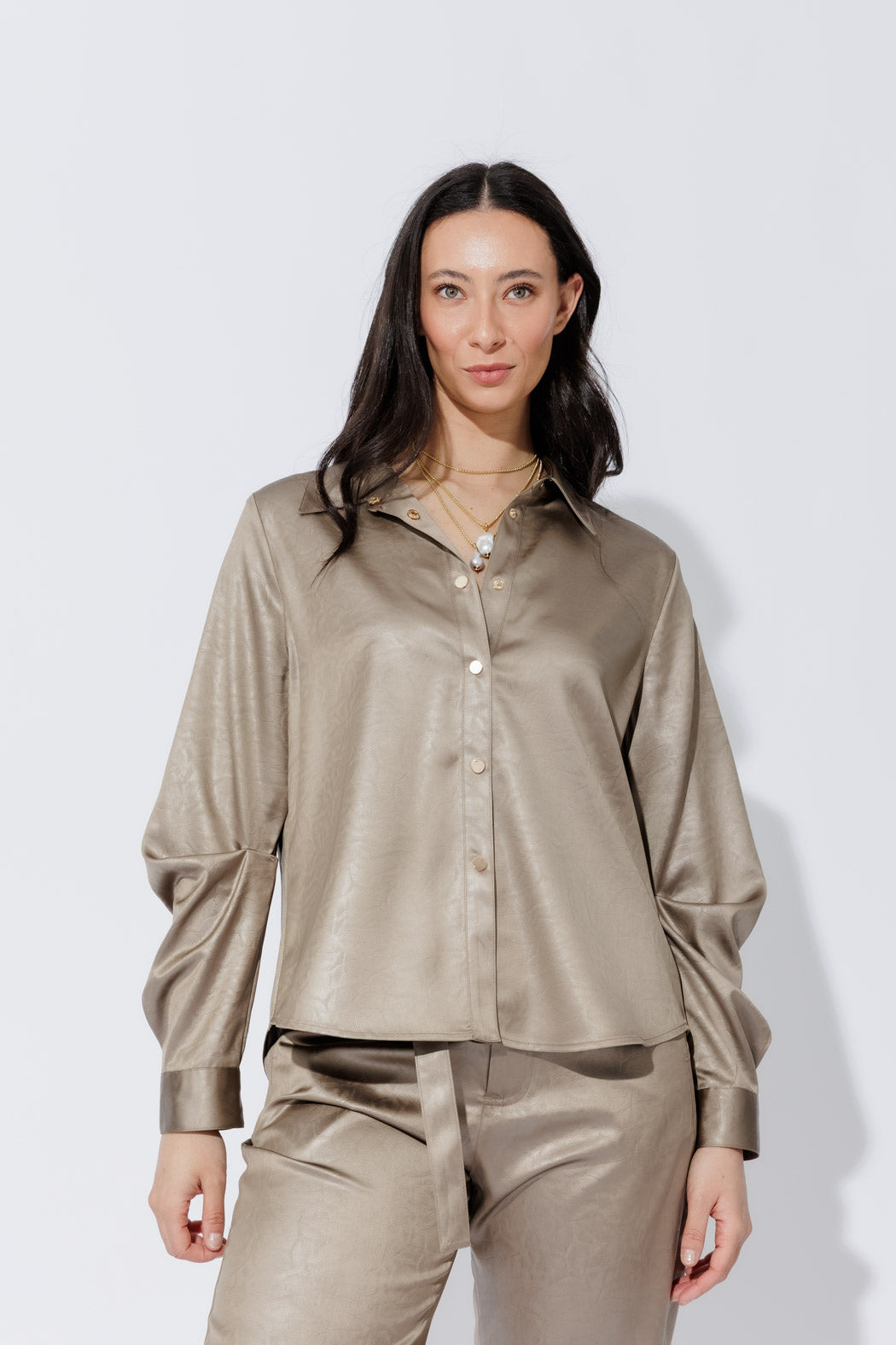 Pewter Tuck Sleeve Shirt