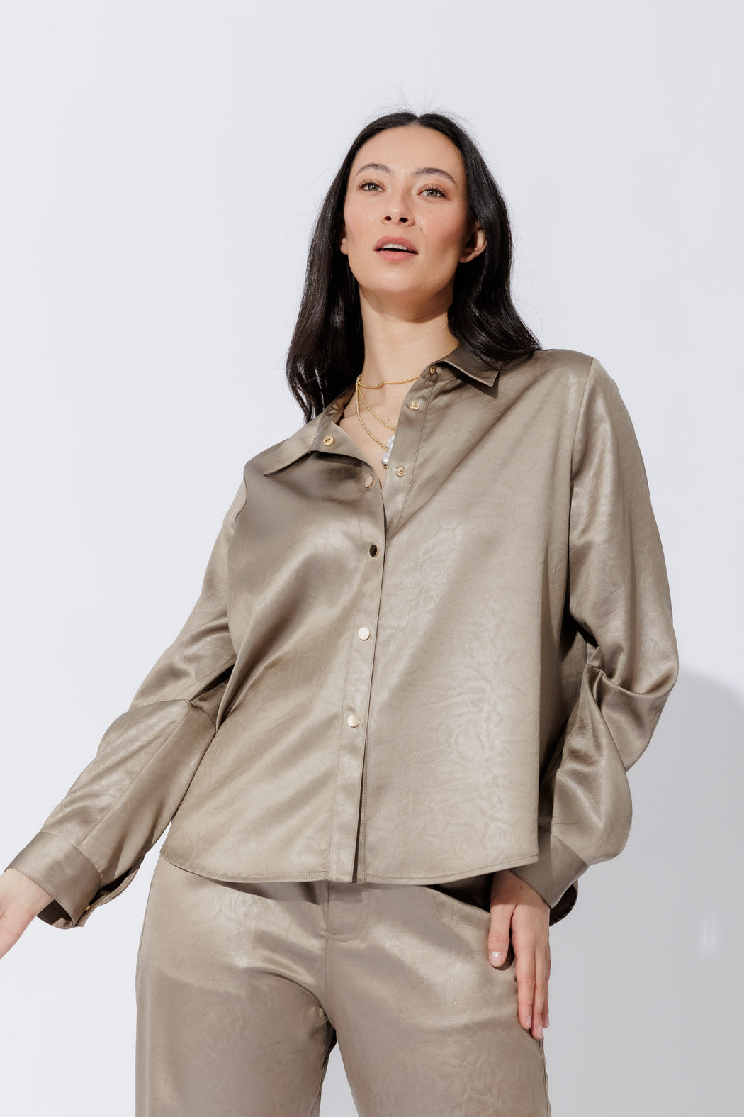 Pewter Tuck Sleeve Shirt