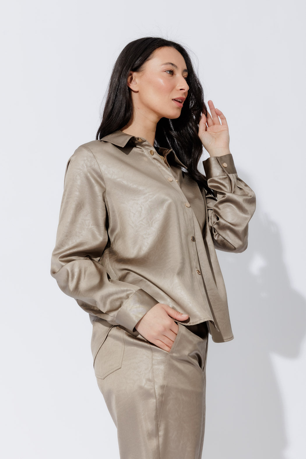 Pewter Tuck Sleeve Shirt