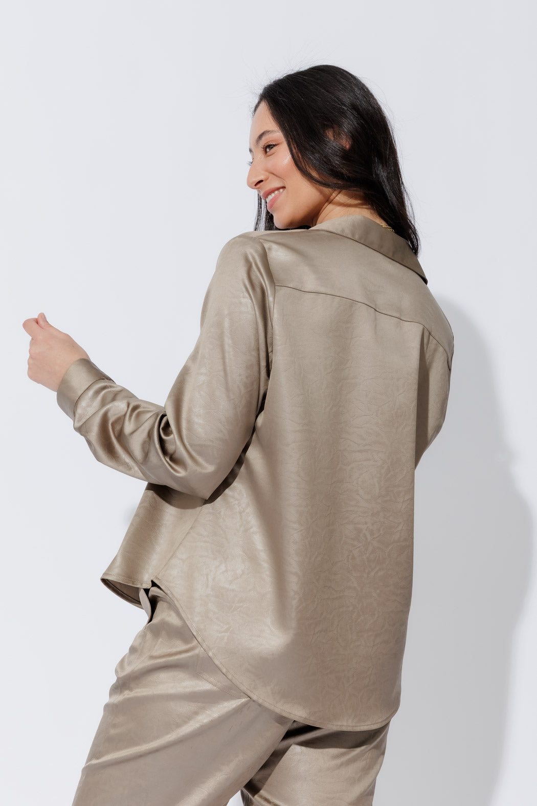 Pewter Tuck Sleeve Shirt