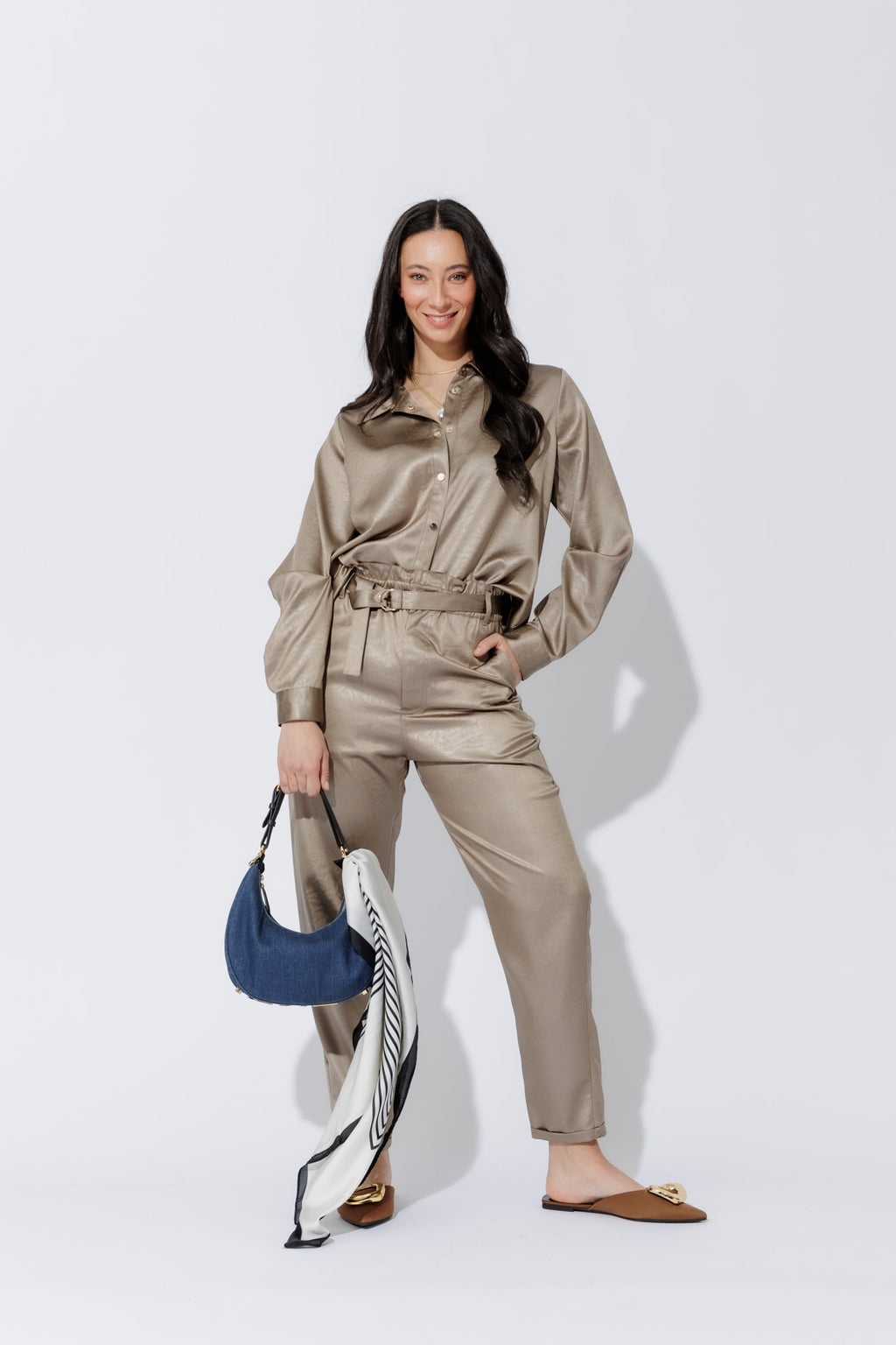 Pewter Tuck Sleeve Shirt