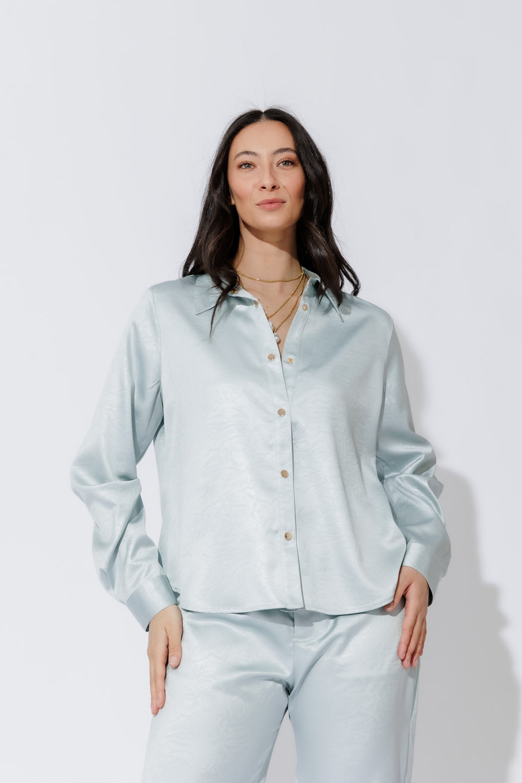 Pale Blue Tuck Sleeve Shirt Pale Blue