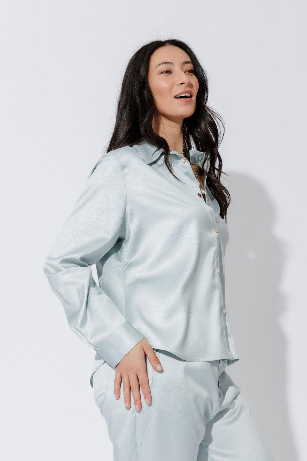 Pale Blue Tuck Sleeve Shirt Pale Blue