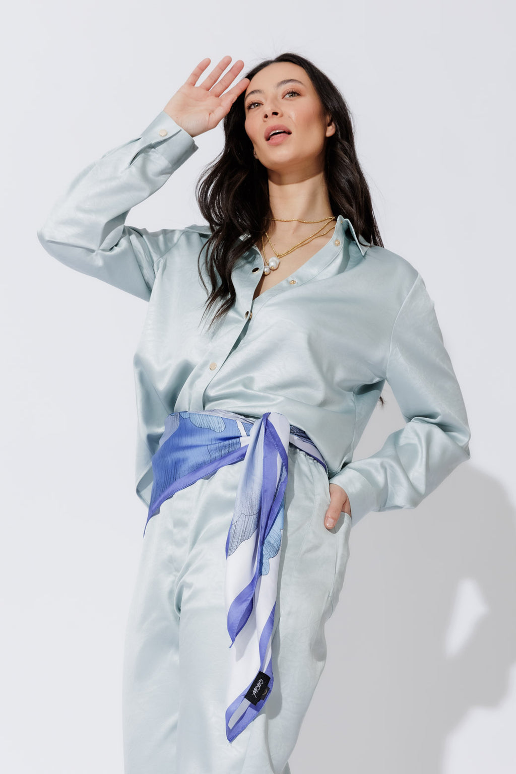 Pale Blue Tuck Sleeve Shirt Pale Blue