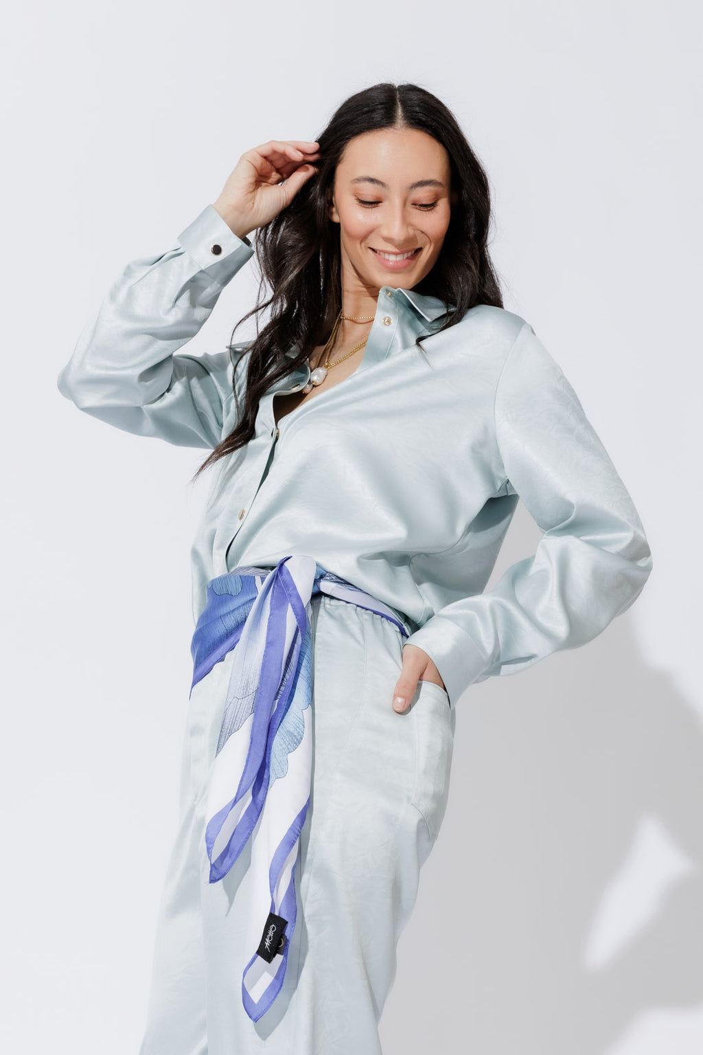 Pale Blue Tuck Sleeve Shirt Pale Blue