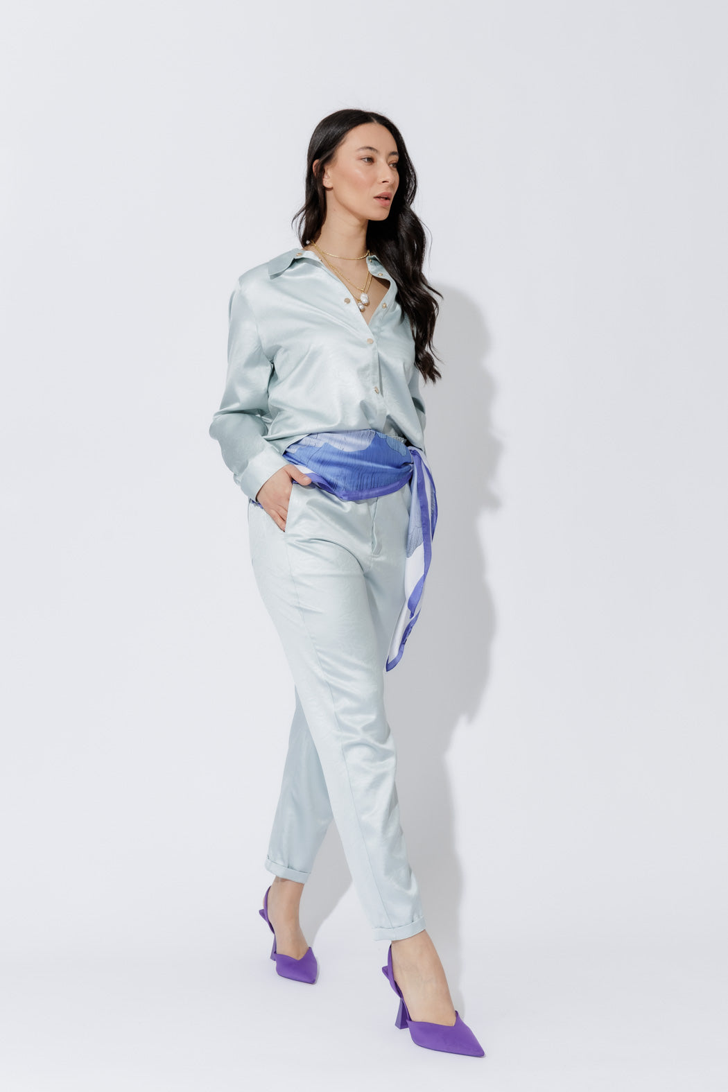 Pale Blue Paperbag Pants Pale Blue