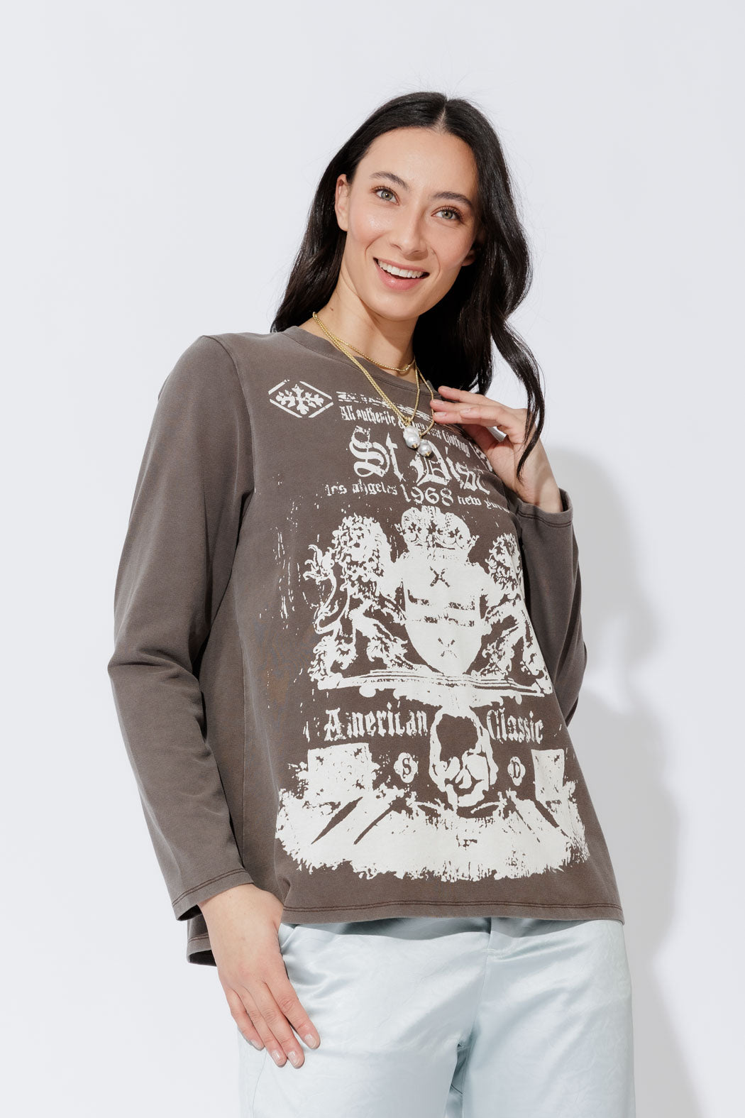 Taupe Washed Cotton Band T-Shirt