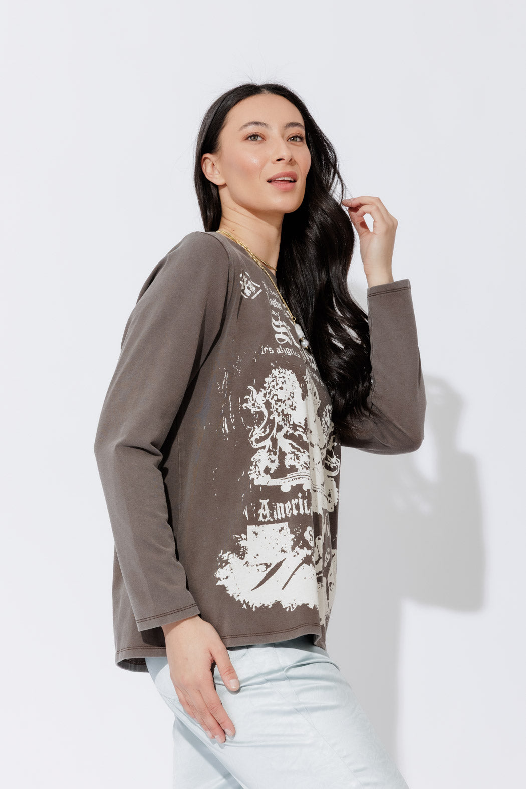 Taupe Washed Cotton Band T-Shirt
