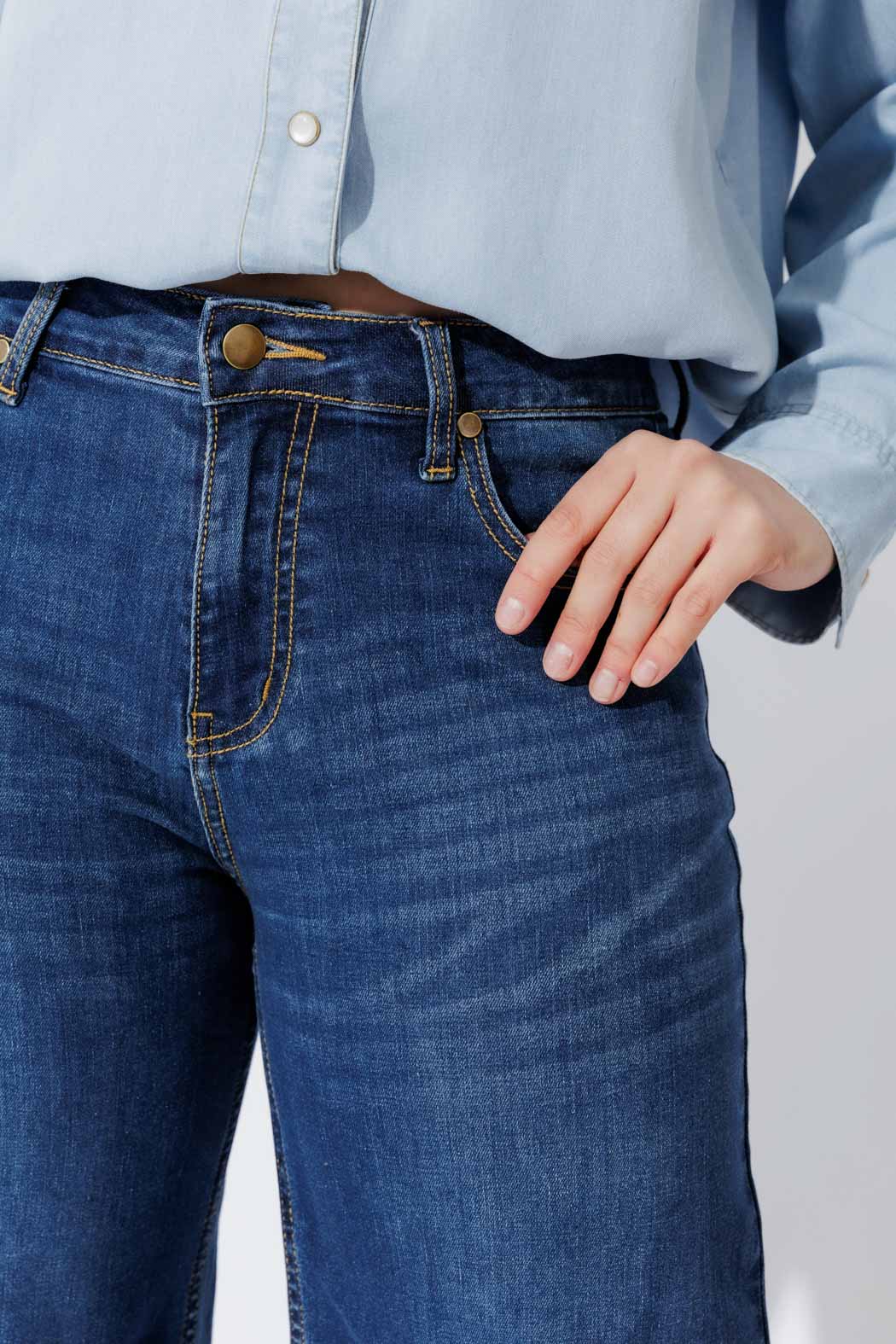 Mid Blue Mid Rise Wide Leg Jean Mid Blue