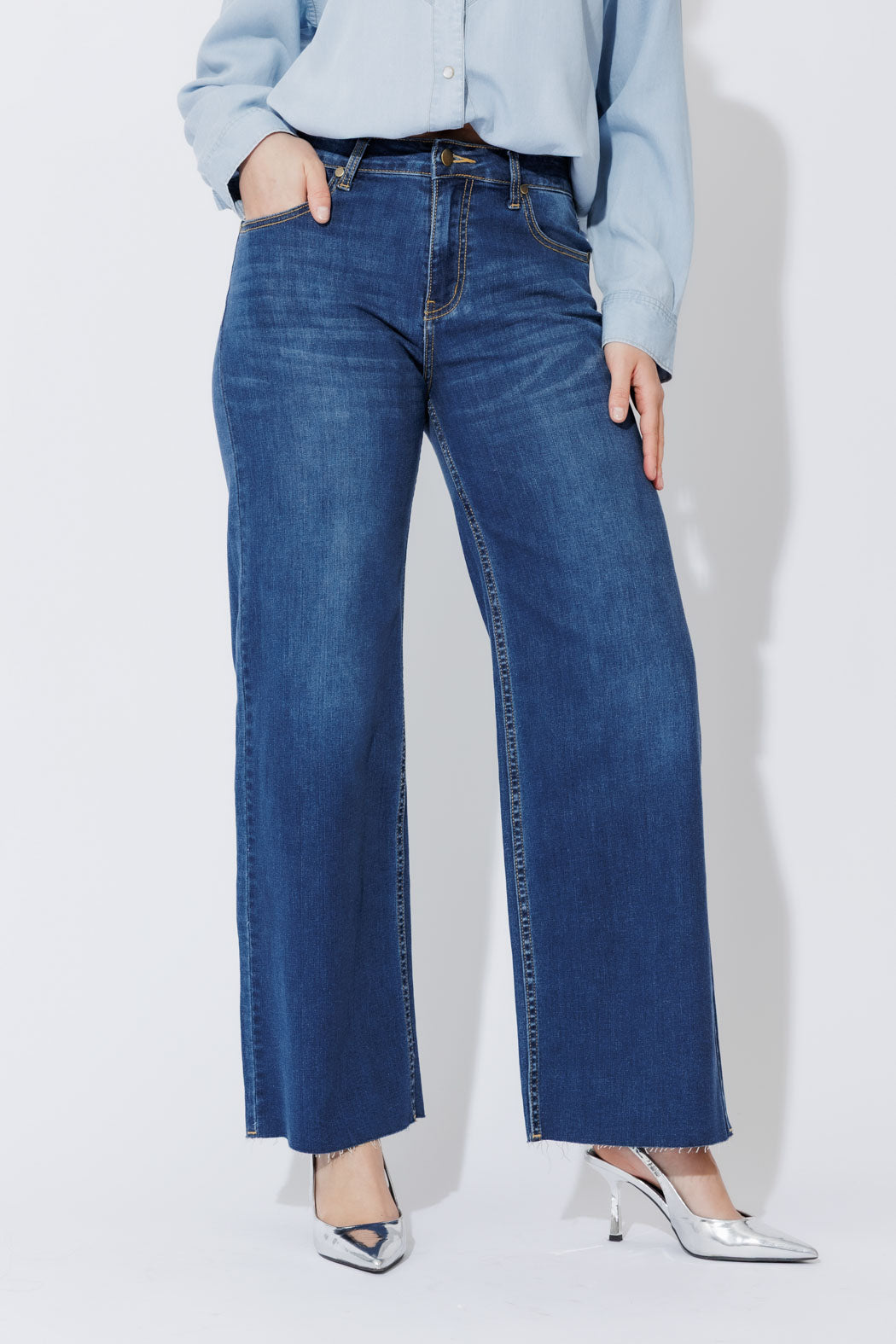 Mid Blue Mid Rise Wide Leg Jean Mid Blue
