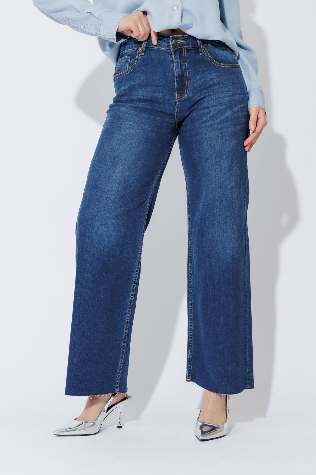 Mid Blue Mid Rise Wide Leg Jean Mid Blue