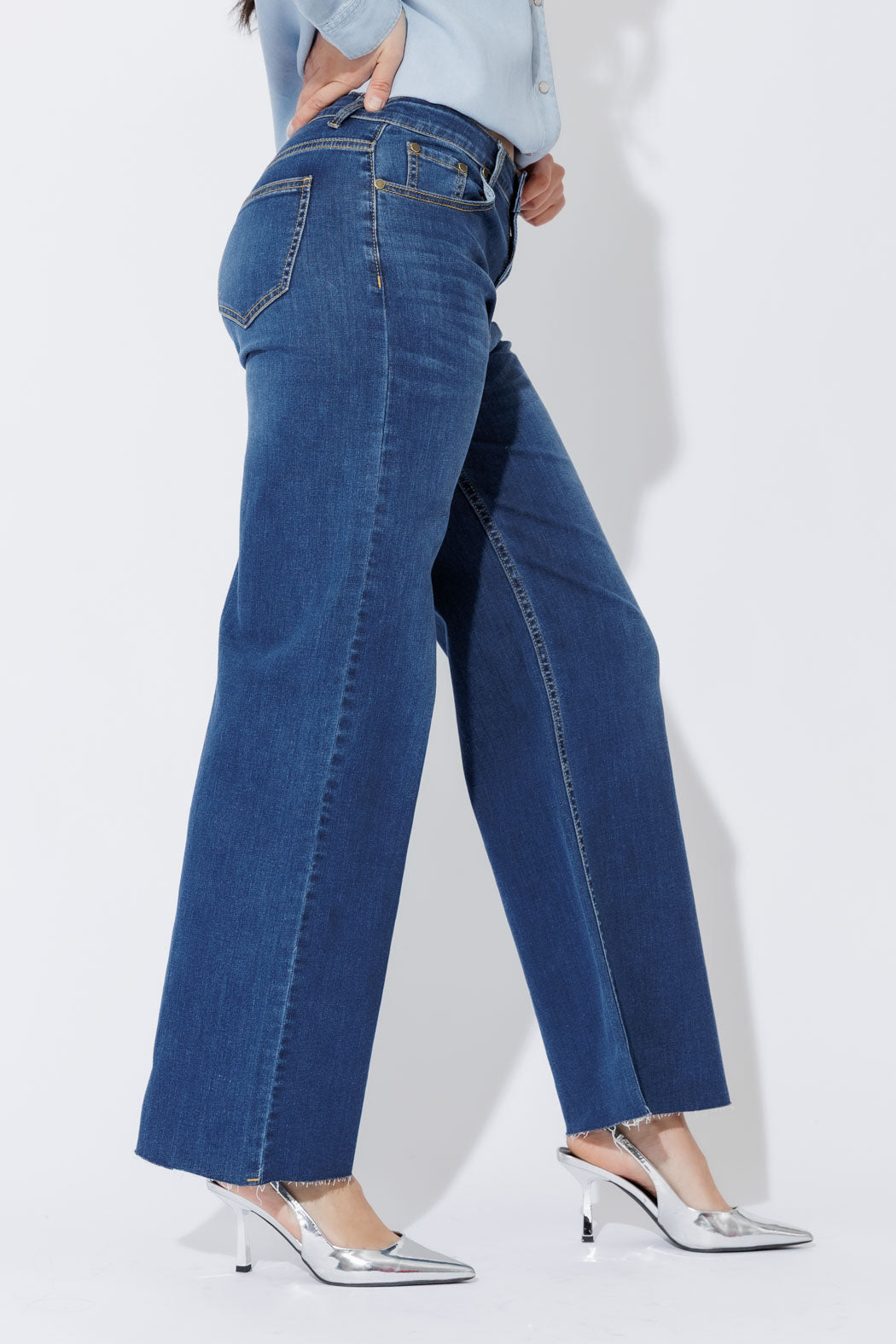 Mid Blue Mid Rise Wide Leg Jean Mid Blue