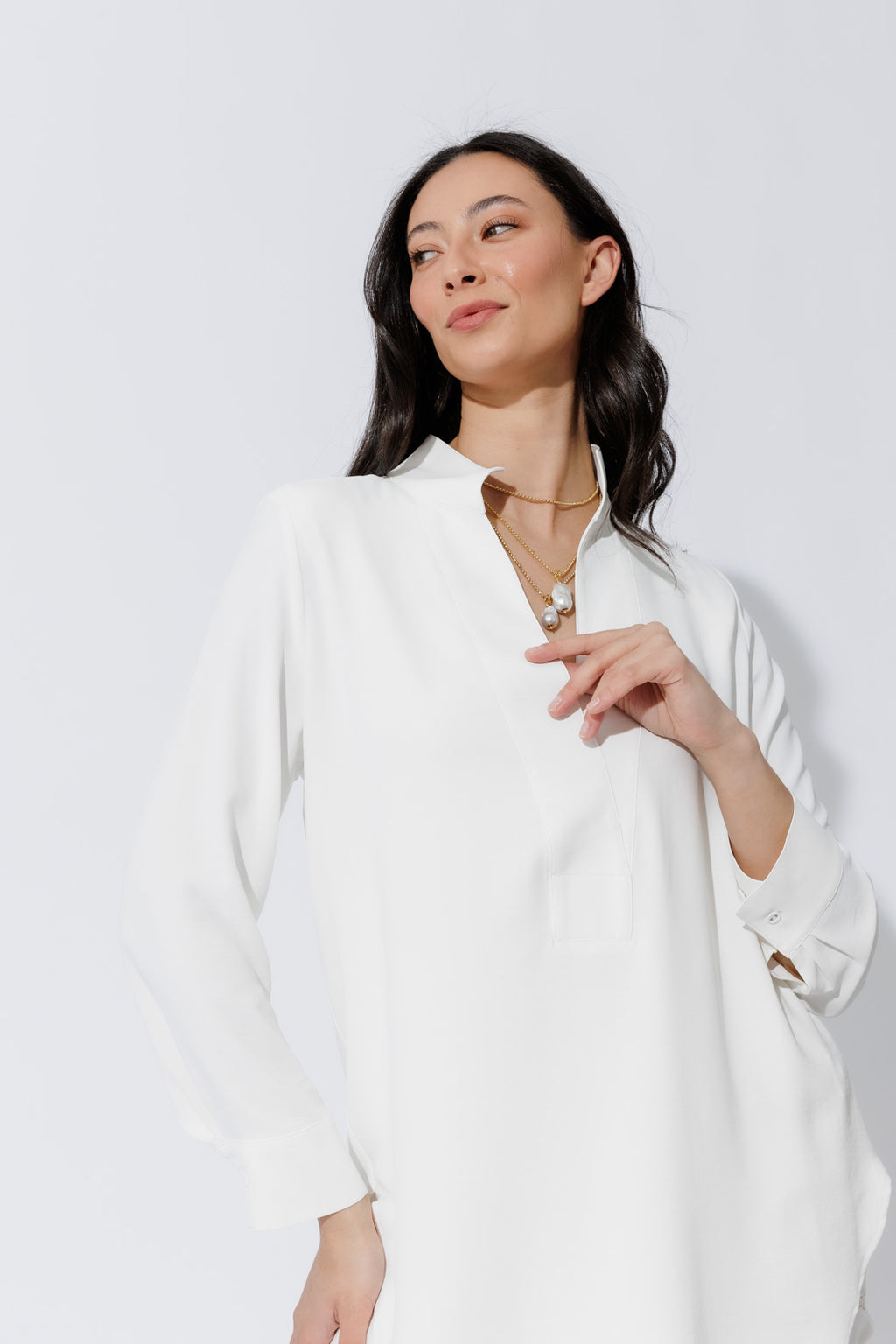 White Luxury Longline Blogger Shirt