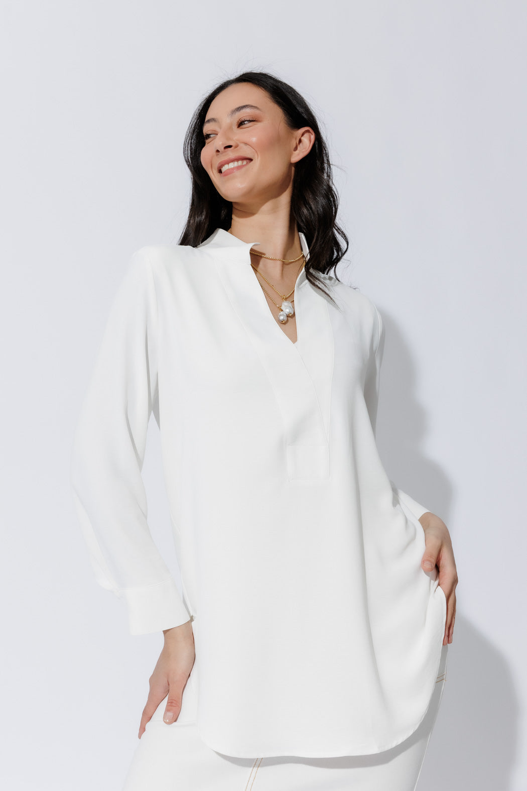 White Luxury Longline Blogger Shirt