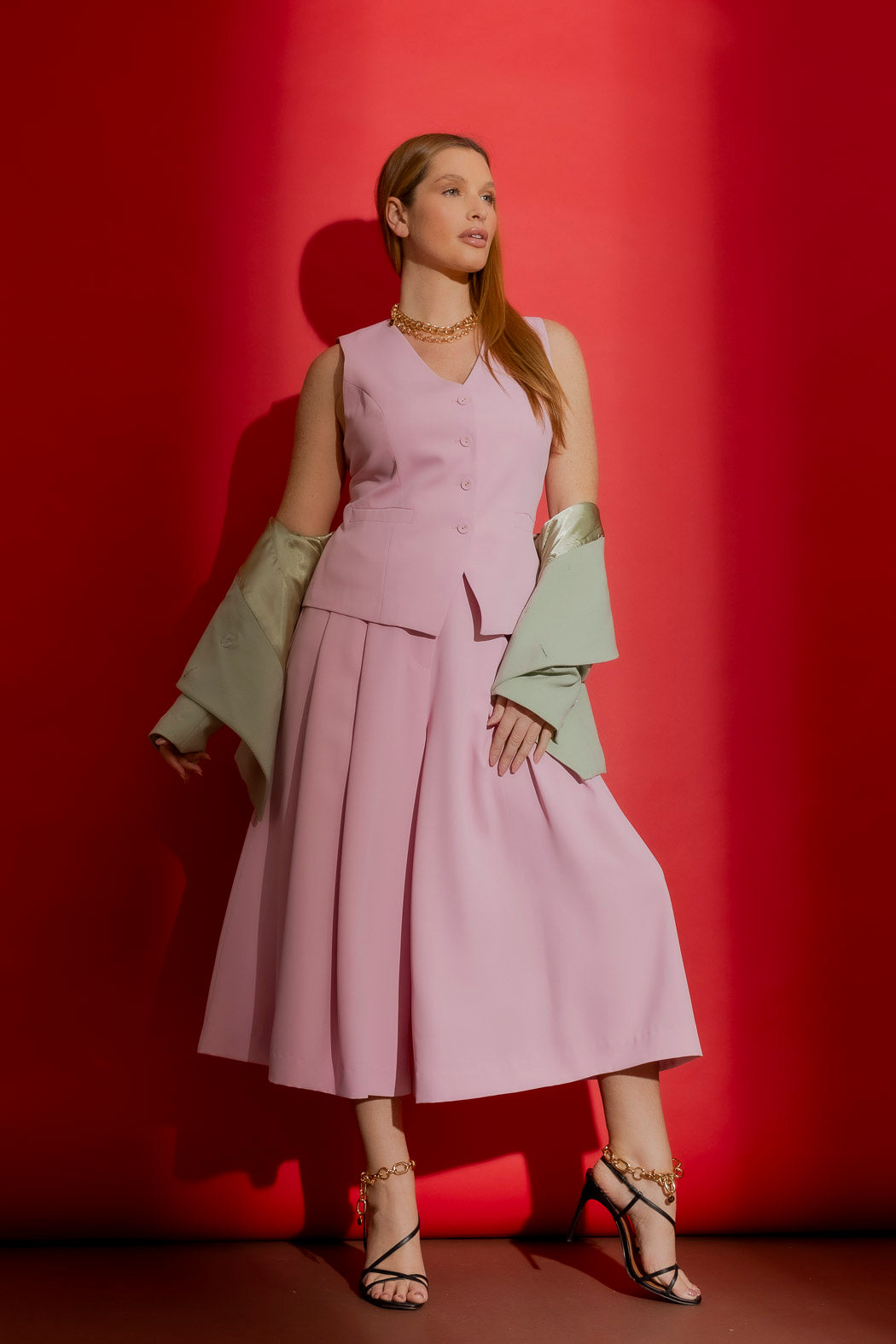 Sorbet Pink Lace Up Vest Pink