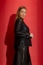 Black Foil Scalloped Hem Top Black S