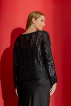 Black Foil Scalloped Hem Top Black S