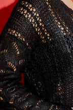 Black Foil Scalloped Hem Top Black S