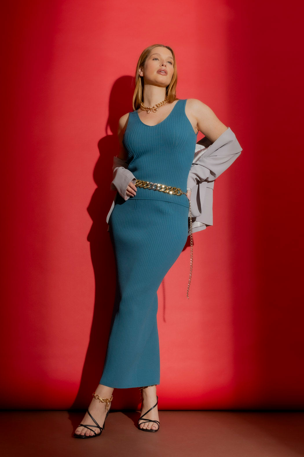 Teal Rib V Neck Cami Teal S