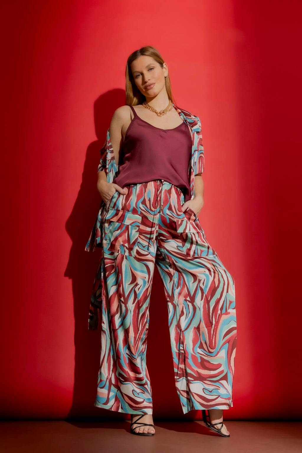 Wine Silky Bias Cami