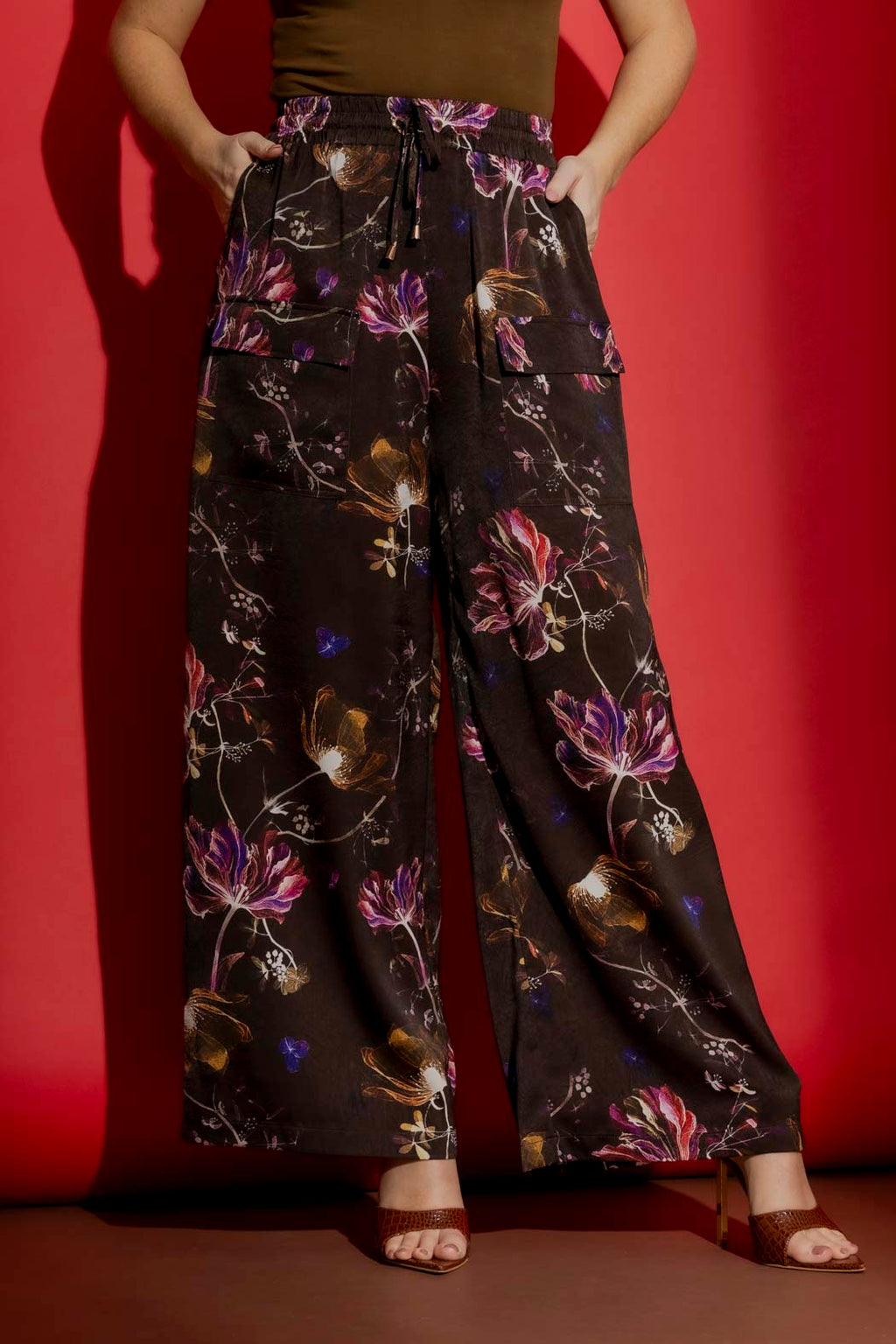 Chocolate Floral Cargo Pants Chocolate Floral