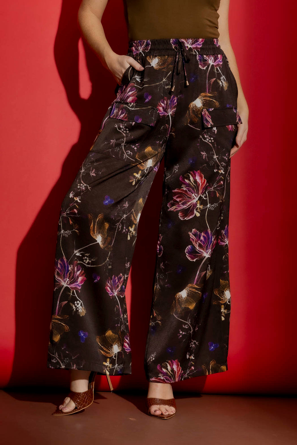 Chocolate Floral Cargo Pants Chocolate Floral