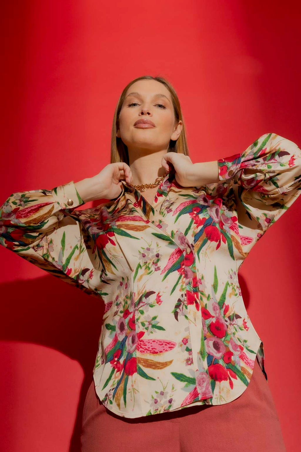 Romantic Floral Wrap Shirt Floral