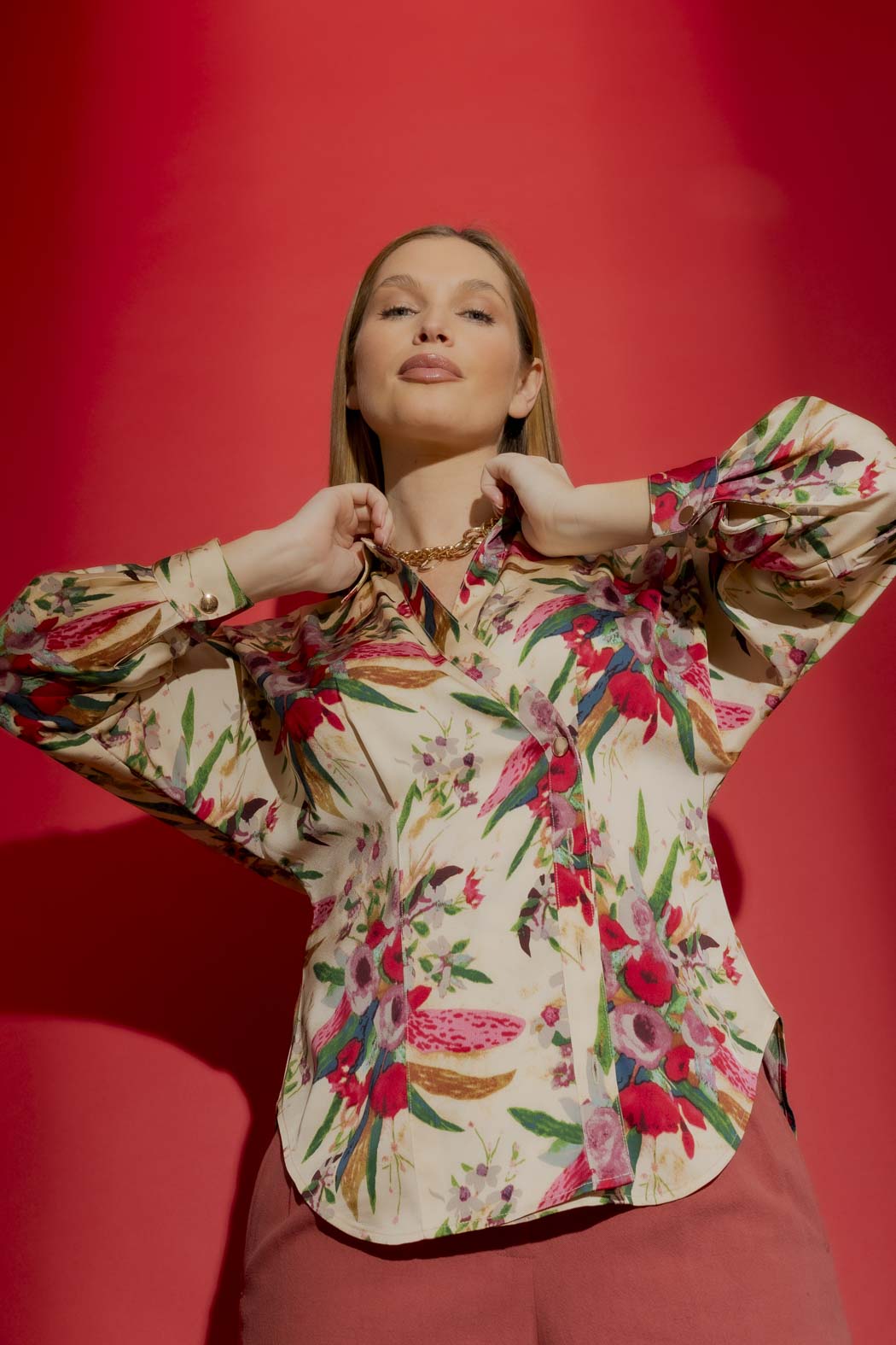 Romantic Floral Wrap Shirt Floral