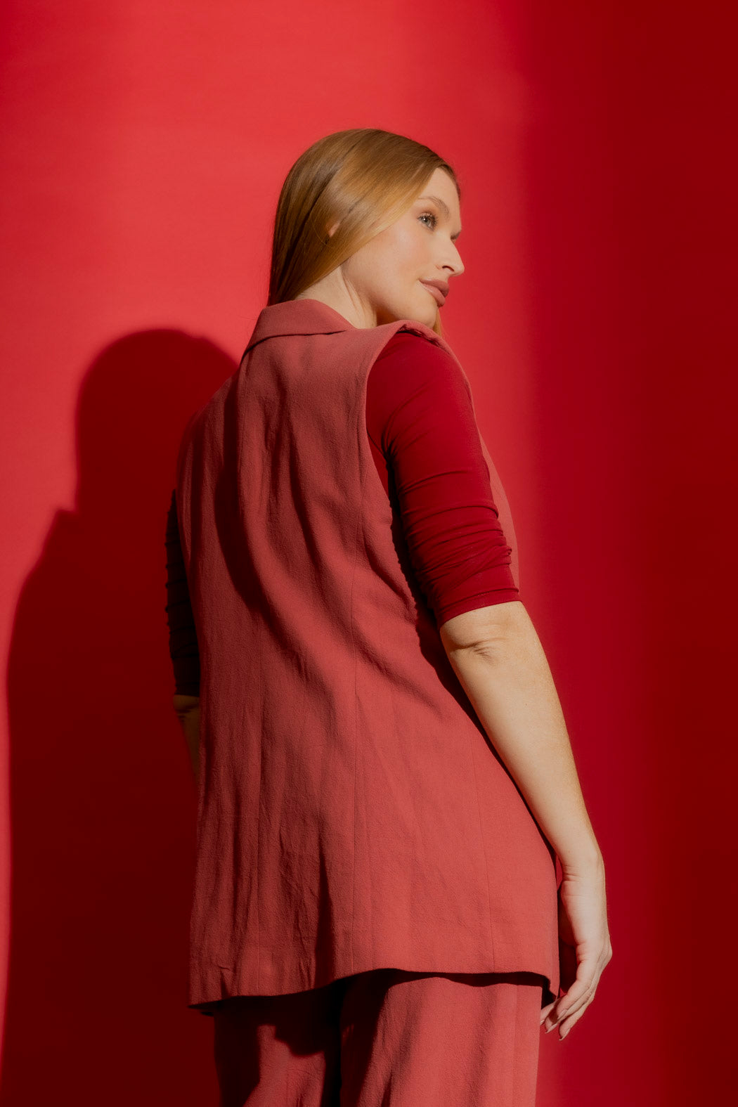 Rouge Sandwashed Linen Long Vest