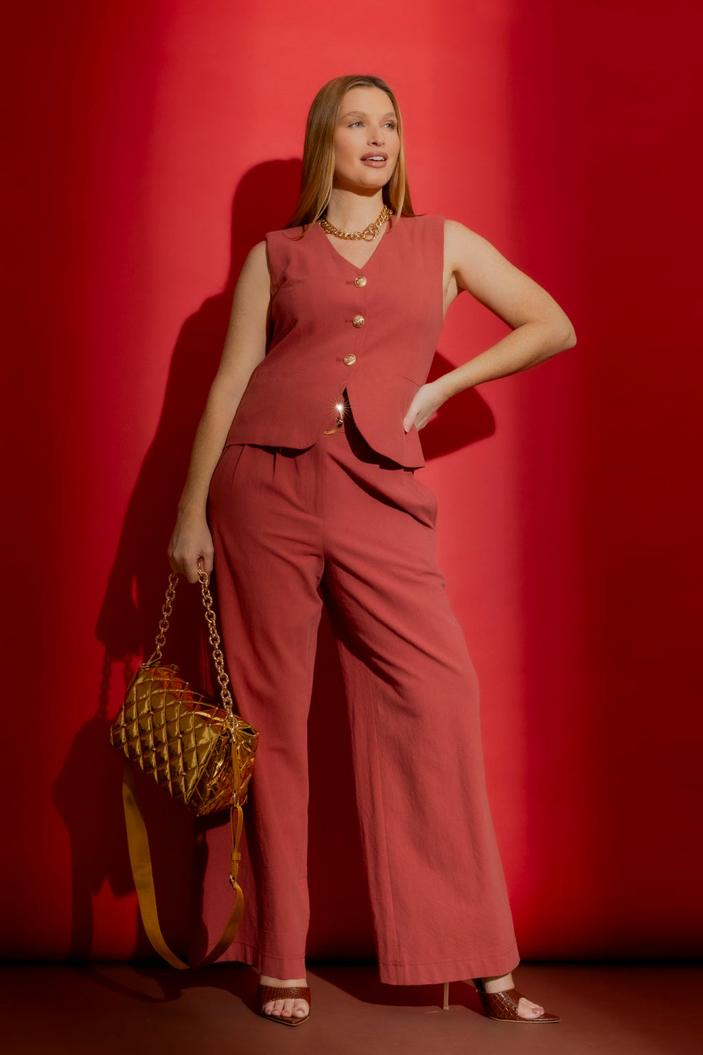 Rouge Sandwashed Linen Tailored Vest