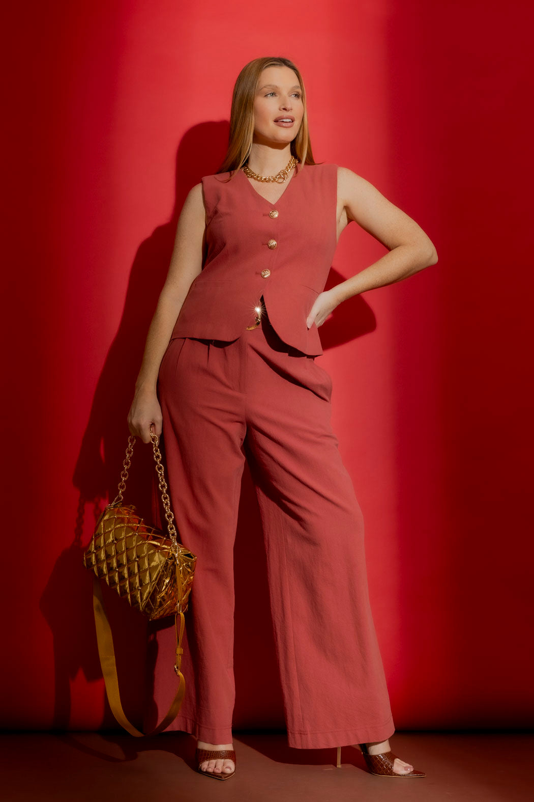 Rouge Sandwashed Linen Tailored Vest