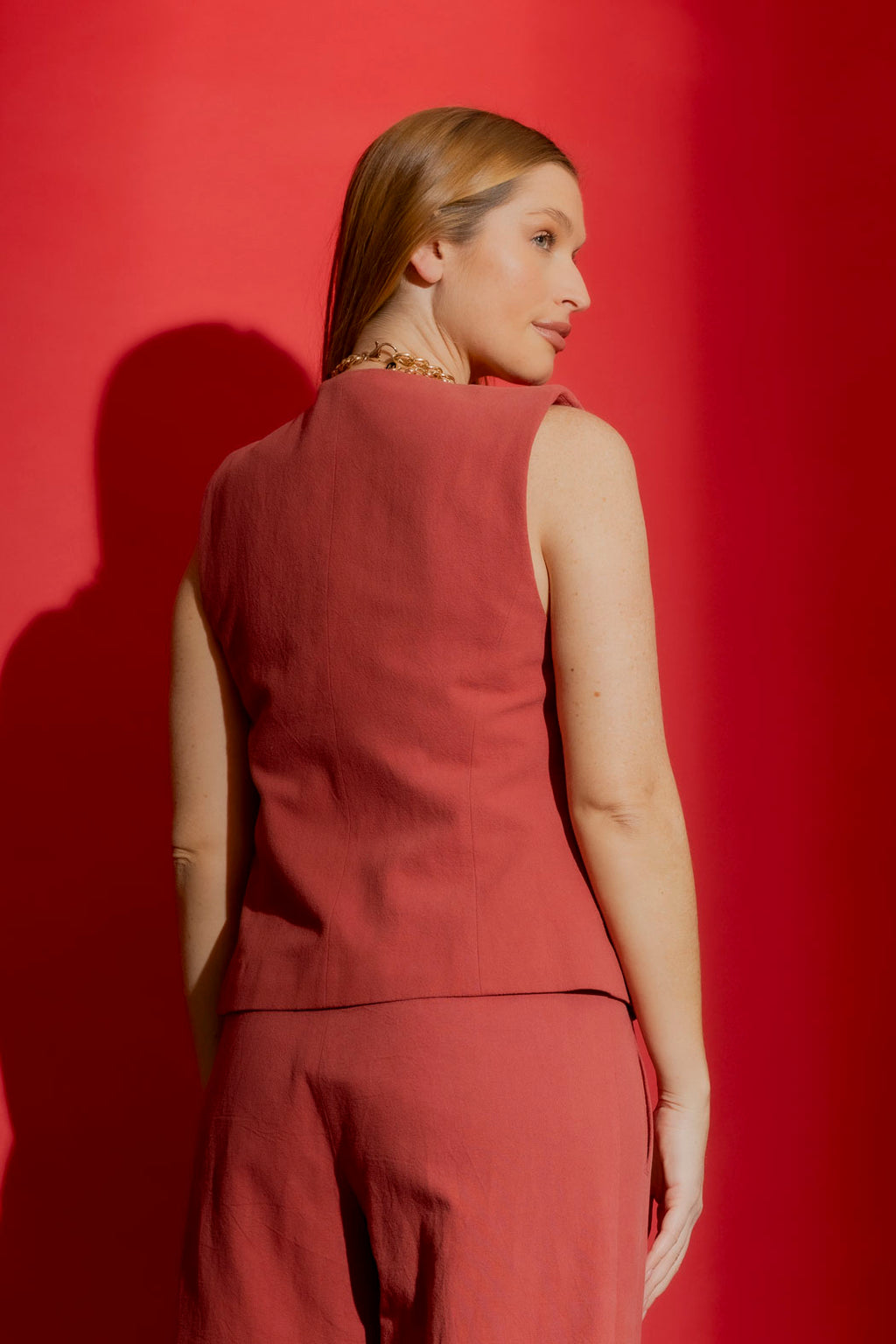 Rouge Sandwashed Linen Tailored Vest