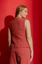 Rouge Sandwashed Linen Tailored Vest