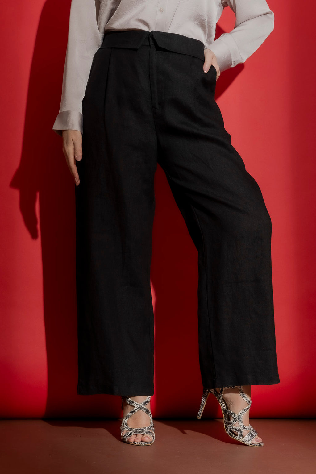 Black Luxury Linen Paperbag Pant