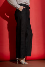 Black Luxury Linen Paperbag Pant