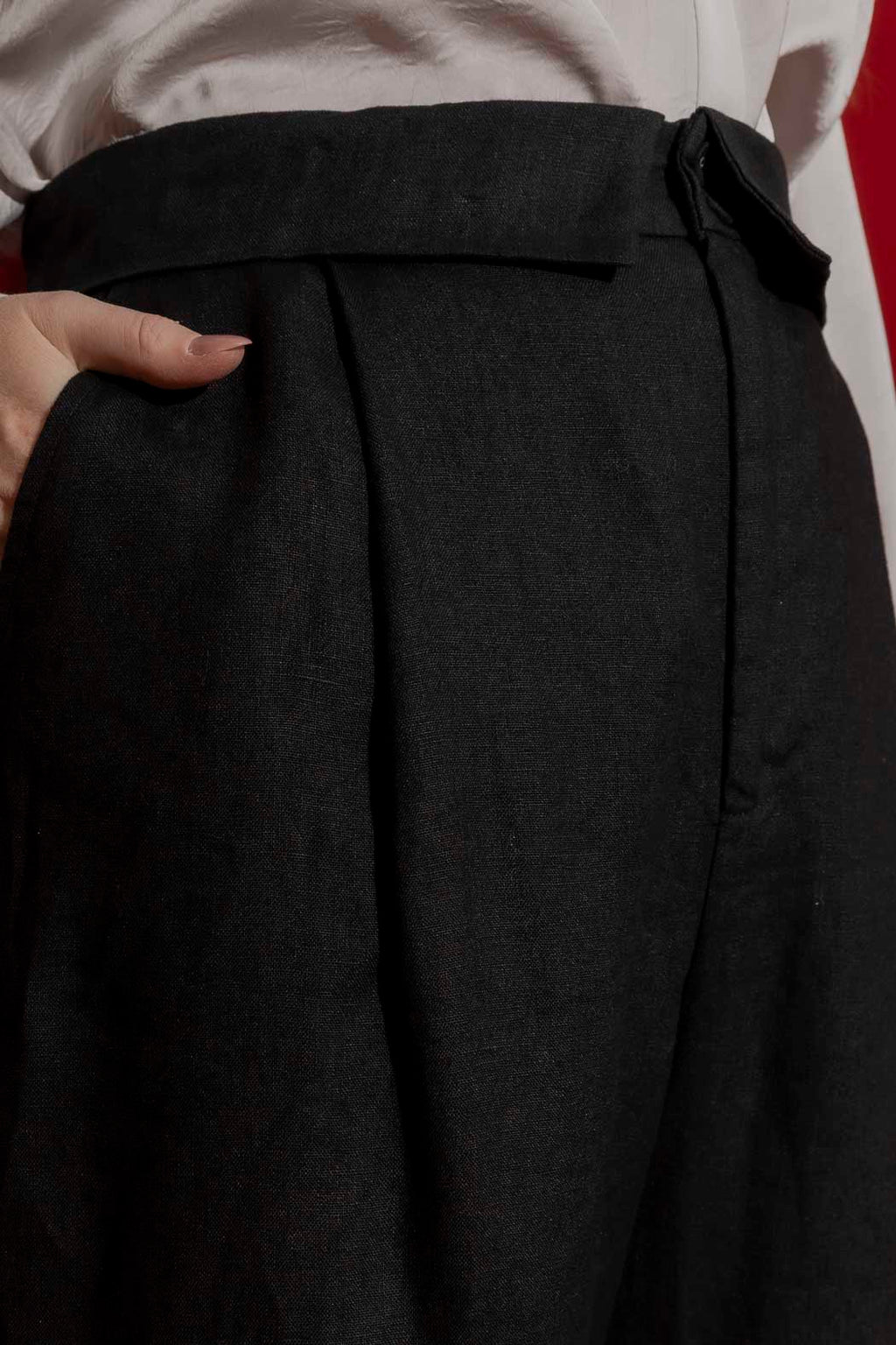 Black Luxury Linen Paperbag Pant