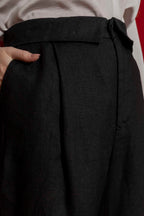 Black Luxury Linen Paperbag Pant