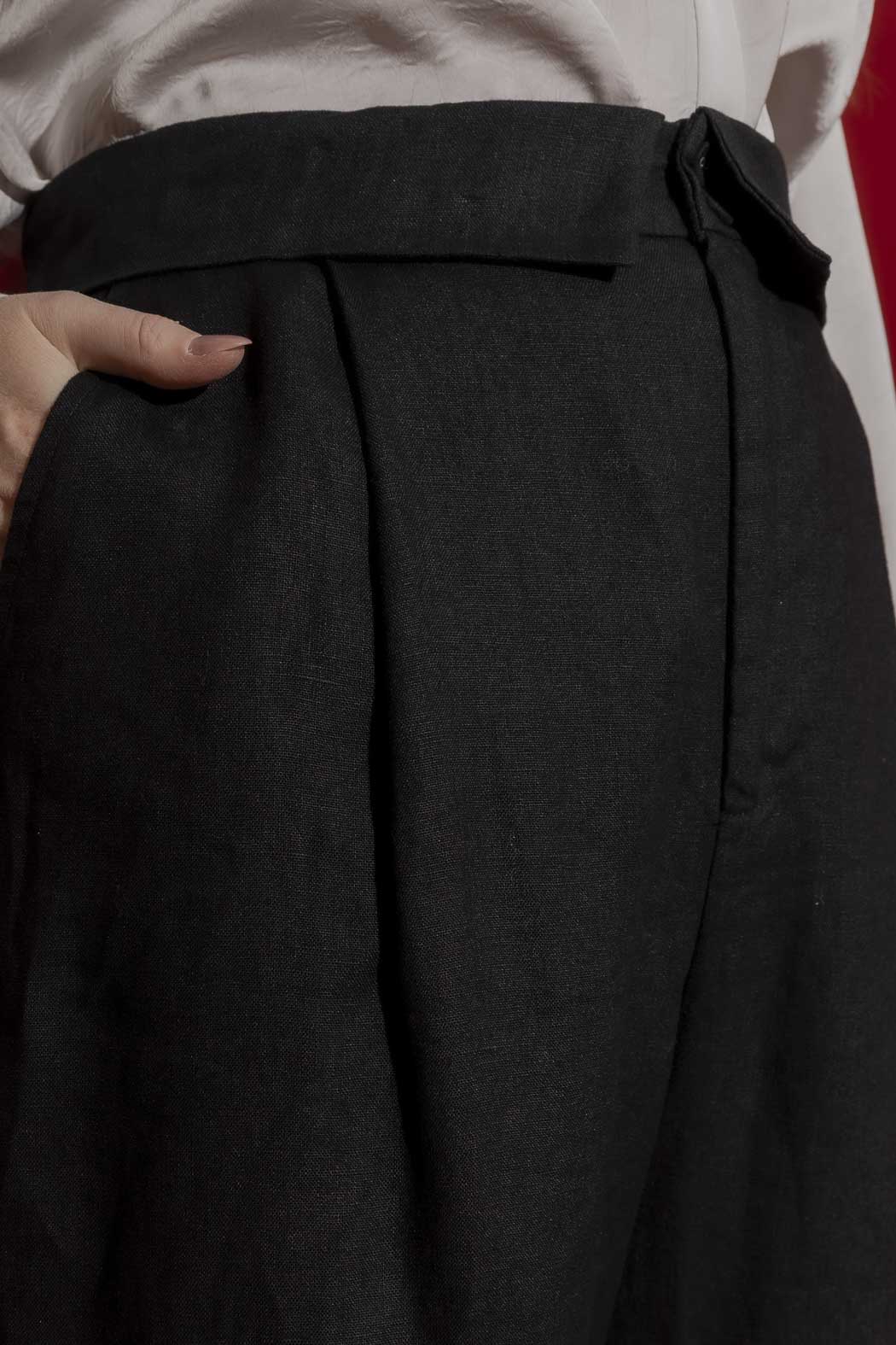 Black Luxury Linen Paperbag Pant