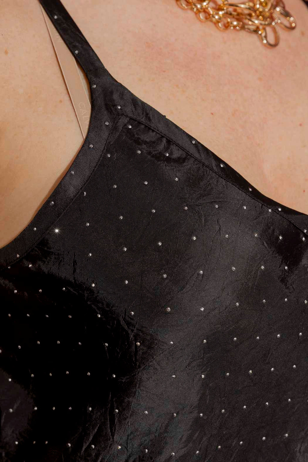 Black Studded Bias Cami