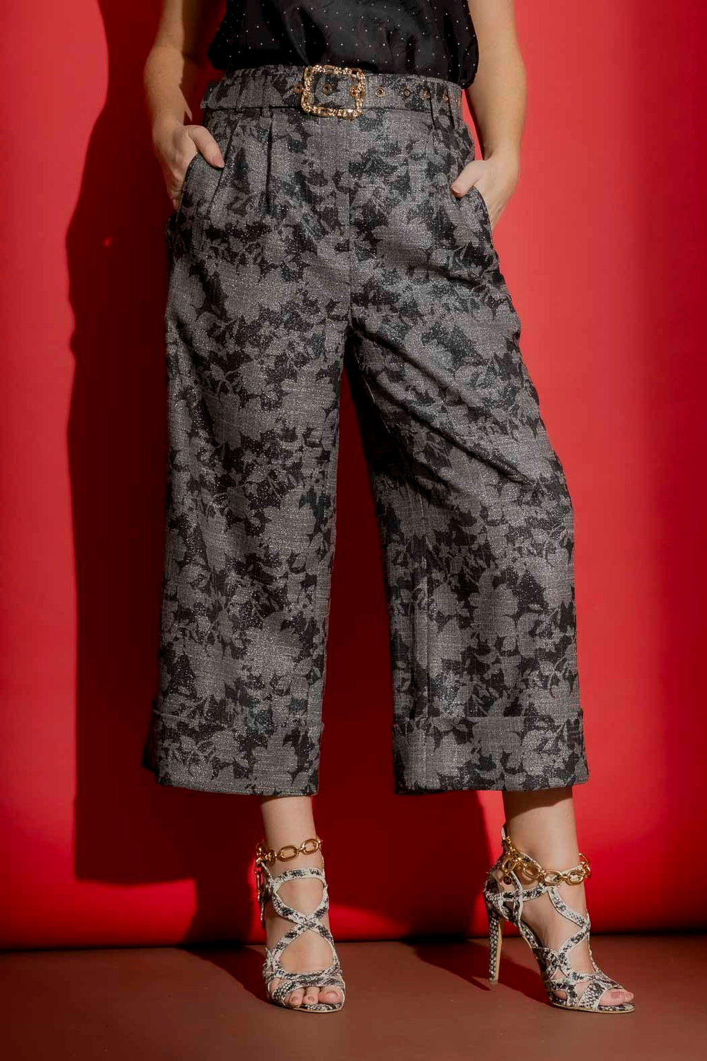 Black/Silver Cleo Cuff Pant