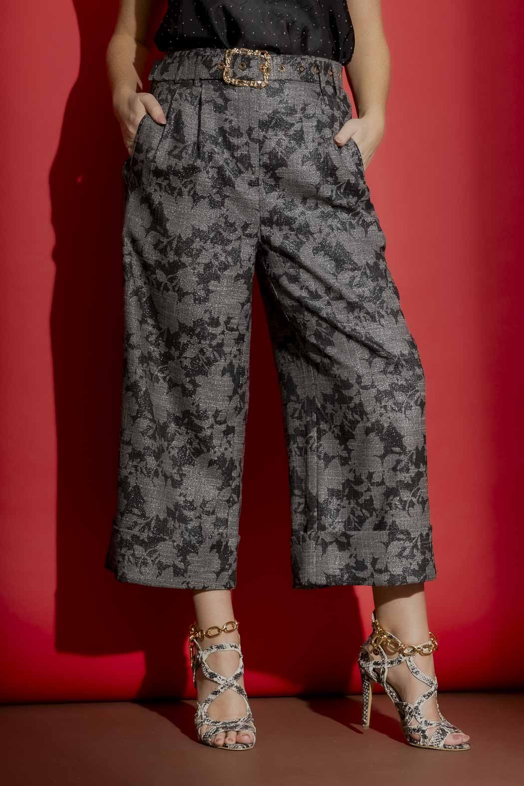 Black/Silver Cleo Cuff Pant