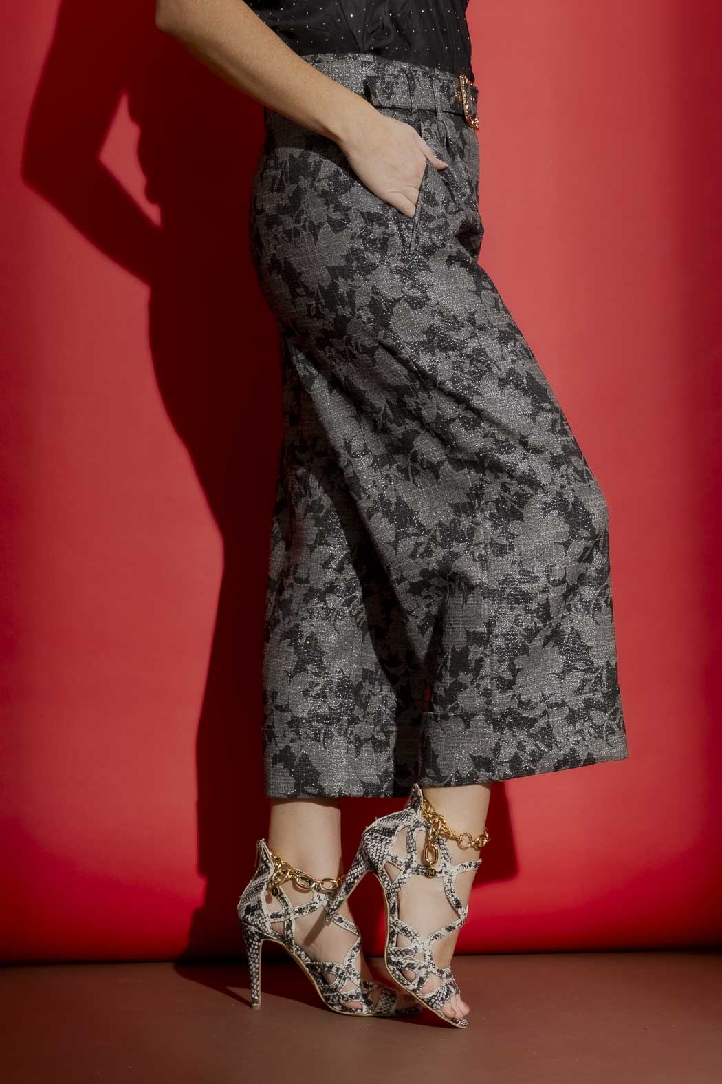 Black/Silver Cleo Cuff Pant