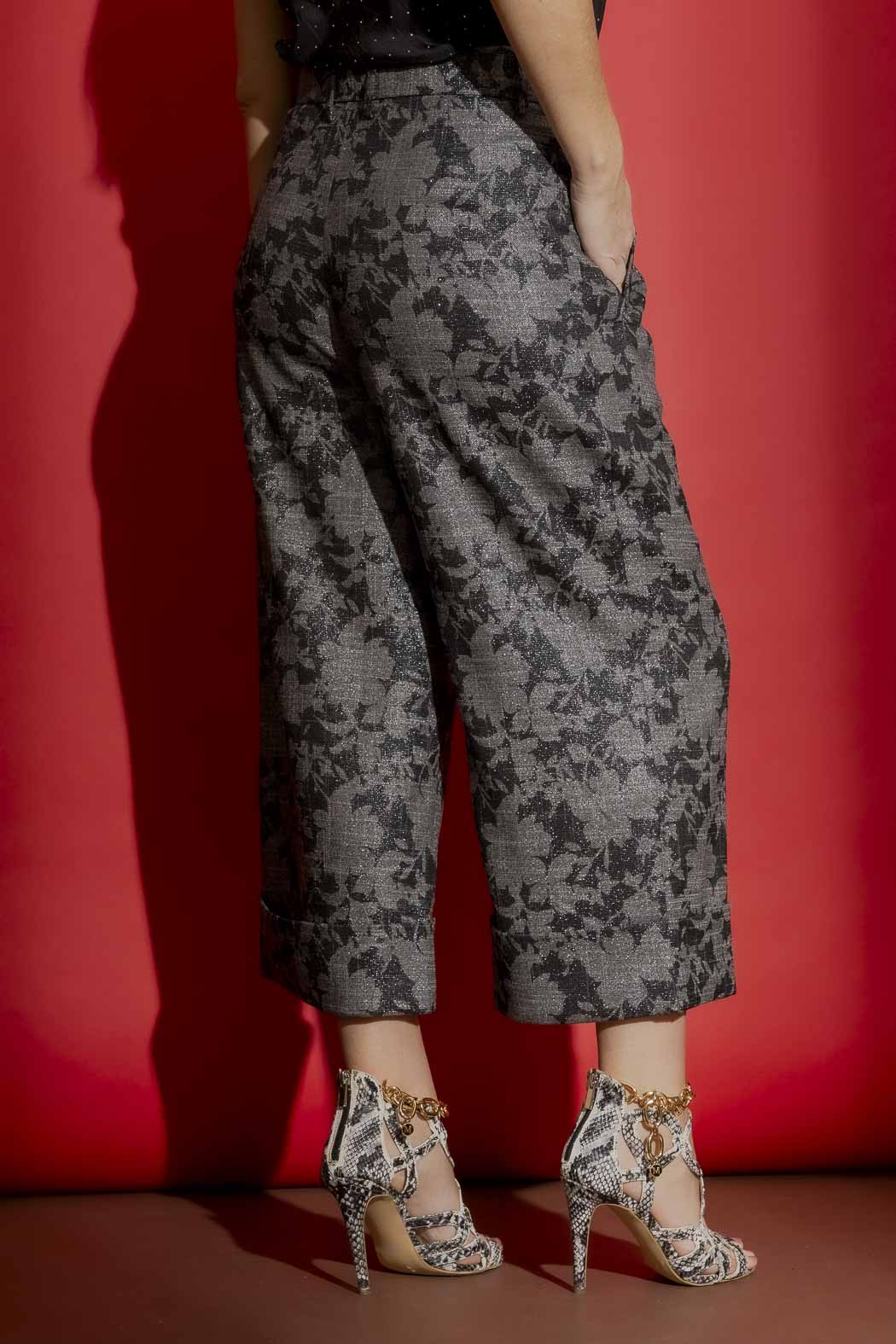 Black/Silver Cleo Cuff Pant